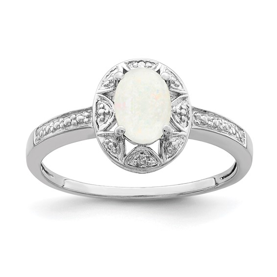 Sterling Silver Created Opal Ring with Diamond Accents