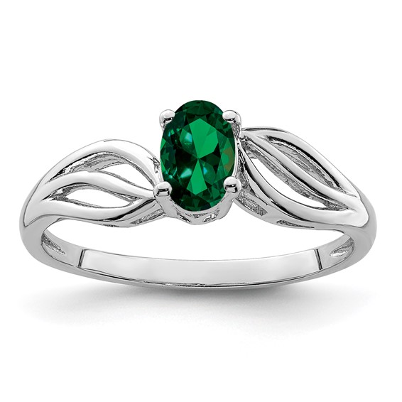 Sterling Silver 2/5 ct Created Emerald Ring with Cut Out Shank
