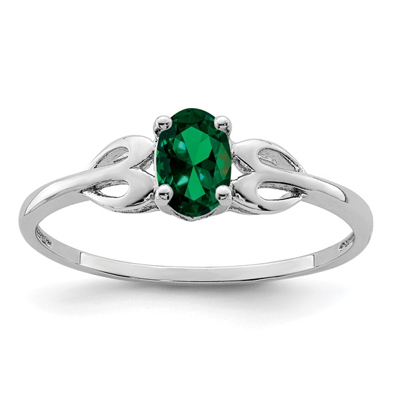 Sterling Silver .40 ct Created Emerald Ring with Hearts