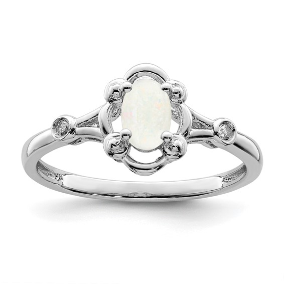 Sterling Silver Fancy Created Opal Ring with Diamond Accents