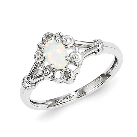 Sterling Silver Ornate Created Opal Ring with Diamond Accents