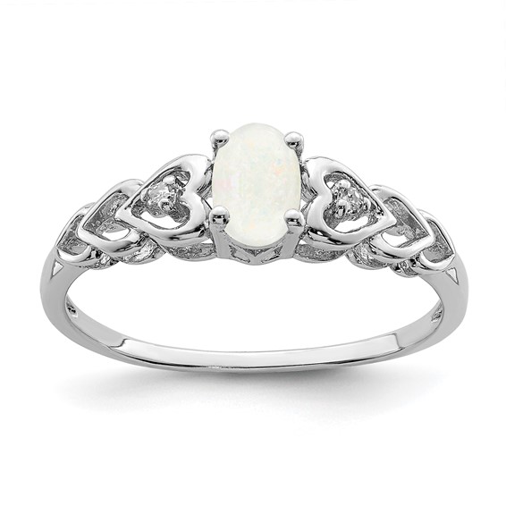 Sterling Silver Created Opal Ring with Hearts and Diamond Accents