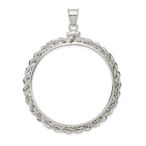 Sterling Silver 40.6 x 3.1mm Rope Coin Bezel Pendant