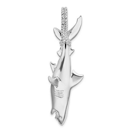 Sterling Silver 3-D Hanging Shark Pendant