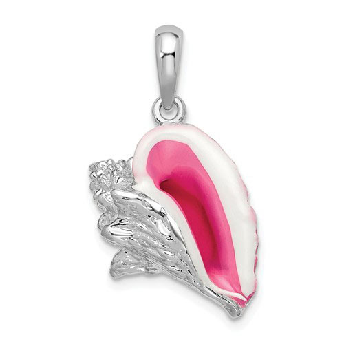 Sterling Silver 3-D Conch Shell Enamel Pendant 3/4in