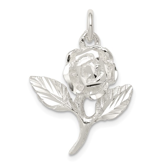 Sterling Silver Rose Pendant with Leaves
