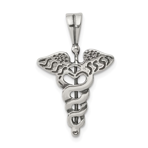 Sterling Silver 3/4in Antiqued Caduceus Charm