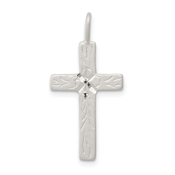 Sterling Silver 1in Diamond-cut Cross Pendant
