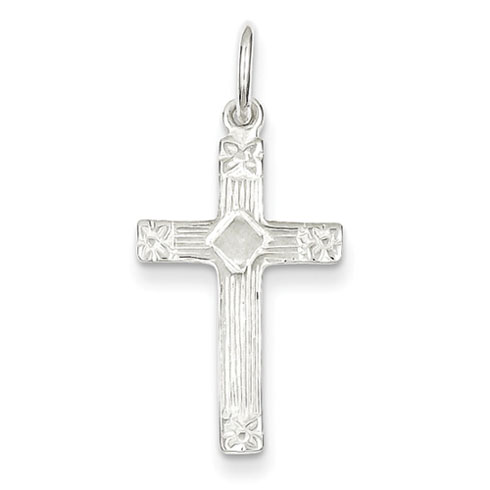 Sterling Silver Hollow Cross Charm with Flat Back 7/8in