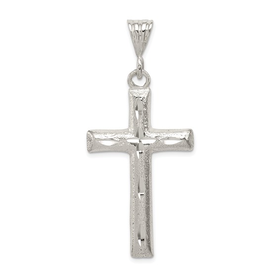 Sterling Silver 1in Diamond-cut Cross Pendant with Satin Finish