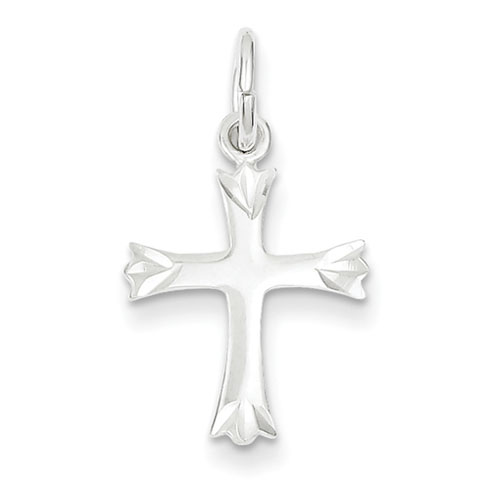 Sterling Silver 9/16in Fleur de lis Cross Charm