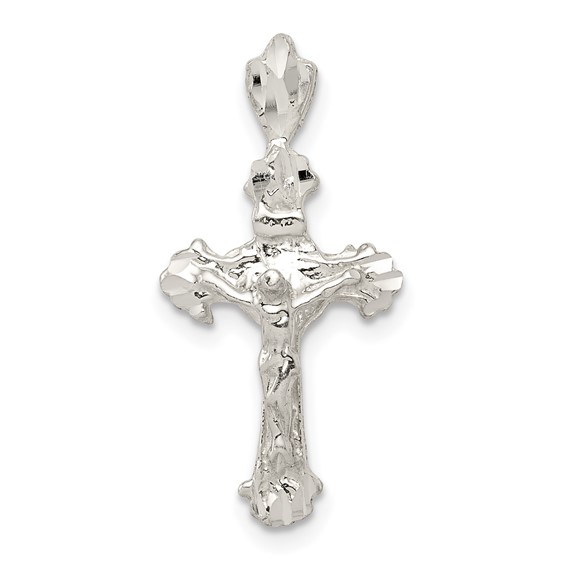 Sterling Silver Diamond-cut Polished Crucifix Pendant 3/4in