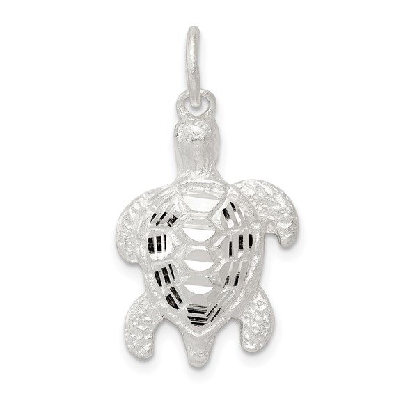 Sterling Silver 3/4in Diamond-cut Turtle Charm