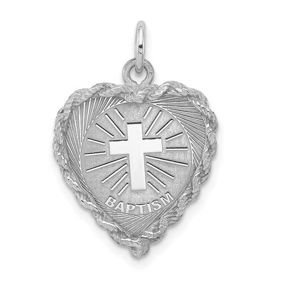 Sterling Silver 3/4in Heart Baptism Disc Charm