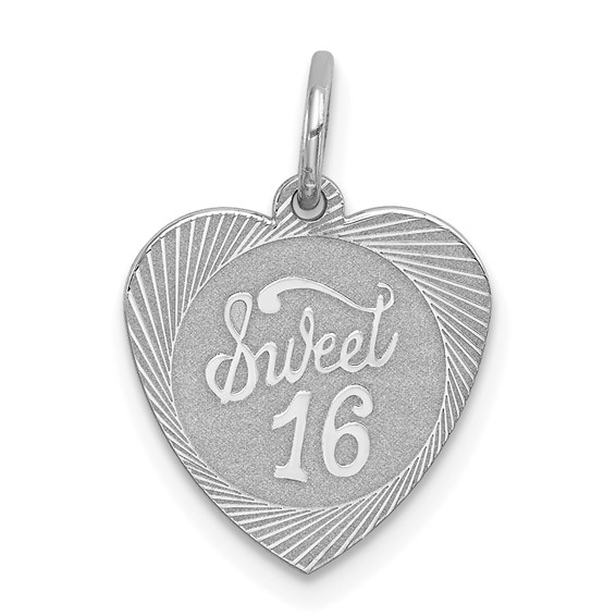 Sterling Silver Sweet 16 Heart Charm 1/2in