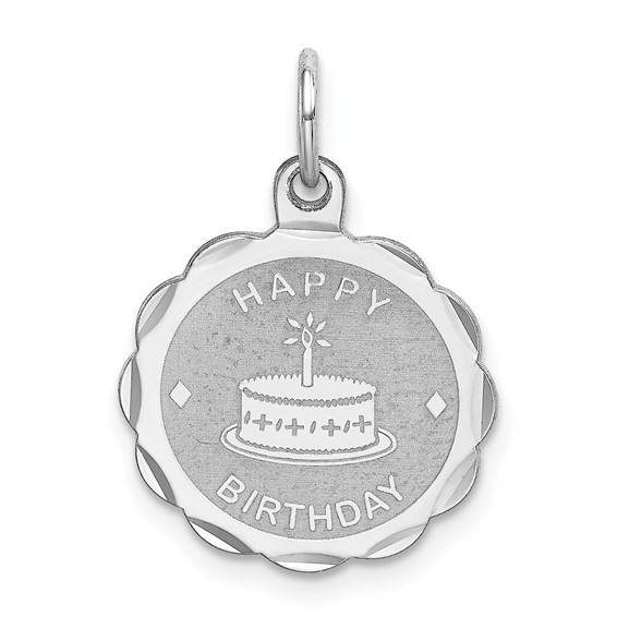 Happy Birthday Cake Disc Charm Sterling Silver