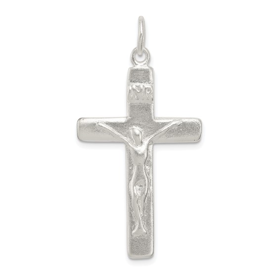 Sterling Silver 1 1/2in INRI Crucifix with Satin Finish