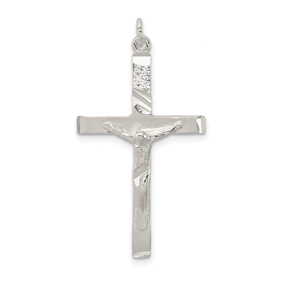 Sterling Silver 1 1/8in Diamond-cut Crucifix