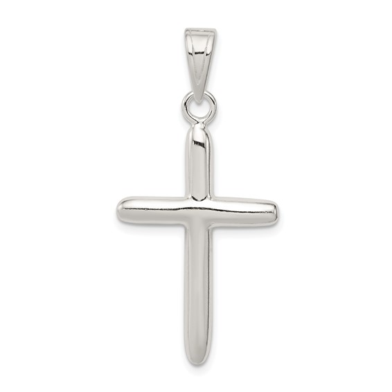 Sterling Silver Polished Cross Pendant with Rounded Ends 1in