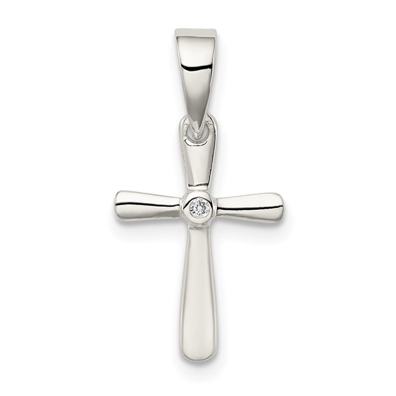 Sterling Silver 5/8in Cross with Cubic Zirconia Accent