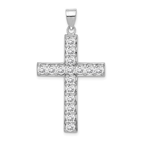 Sterling Silver 1 1/4in Cubic Zirconia Cross Pendant