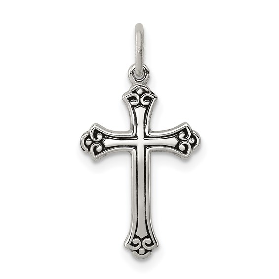 Sterling Silver 3/4in Budded Cross with Antiquing
