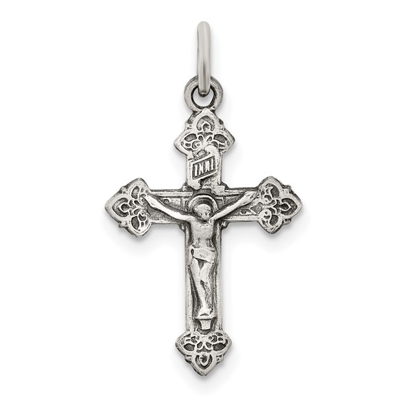 Sterling Silver 11/16in Antiqued INRI Crucifix