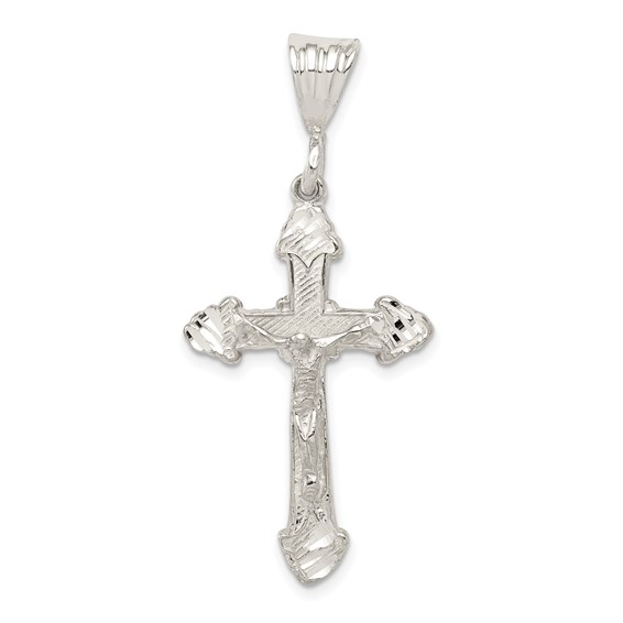Sterling Silver 1 1/4in Diamond-Cut Crucifix