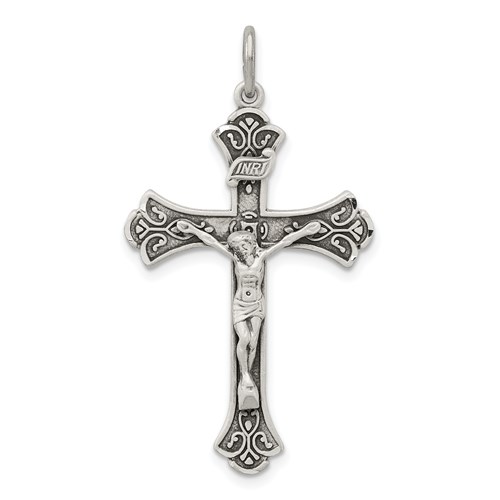 Sterling Silver 1 1/4in Antiqued INRI Crucifix