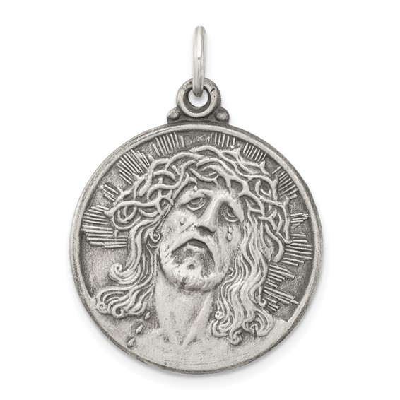 Sterling Silver 7/8in Round Face of Jesus Medal
