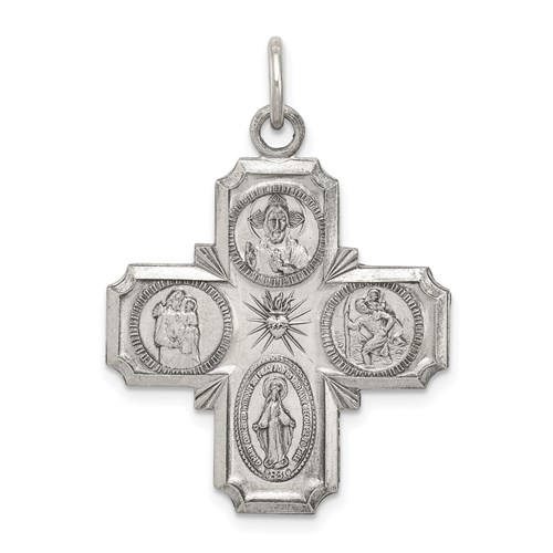 Sterling Silver 1in Antiqued Four Way Medal