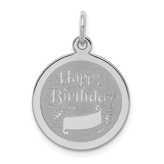 Sterling Silver Happy Birthday Round Charm with Ribbon