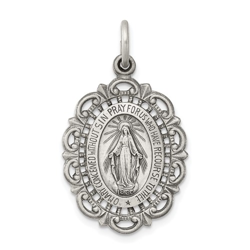 Sterling Silver 7/8in Scalloped Edge Miraculous Medal