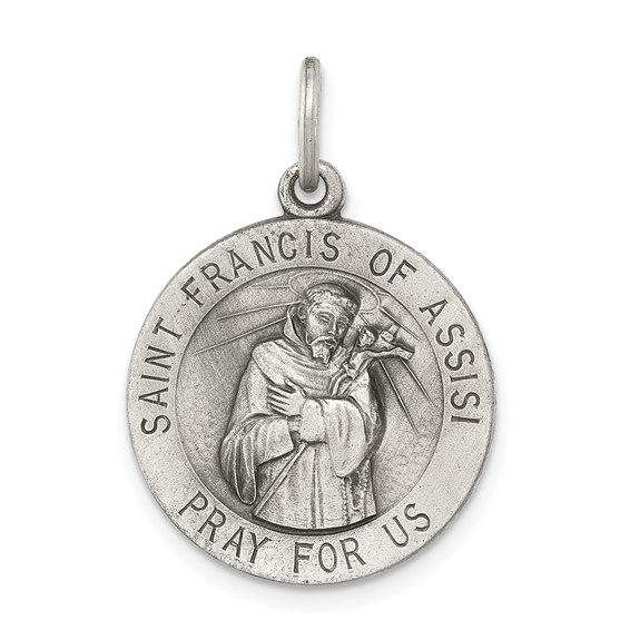 Sterling Silver 3/4in Round St. Francis of Assisi Medal