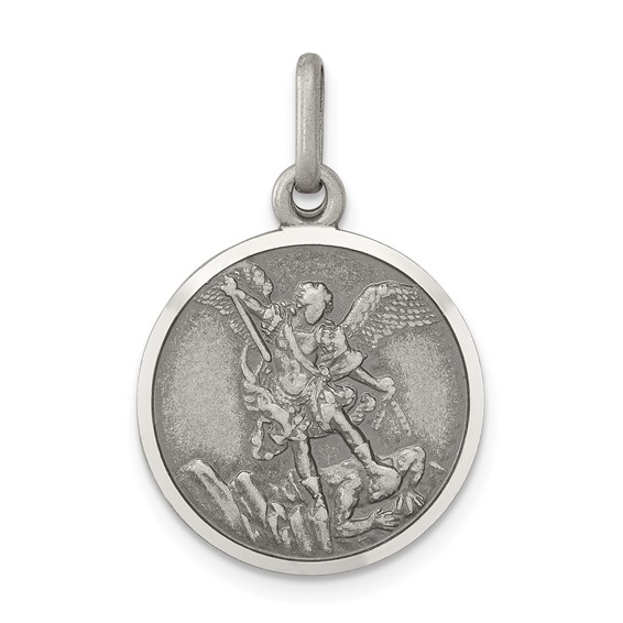 Sterling Silver 1/2in Round St. Michael Slays the Devil Charm