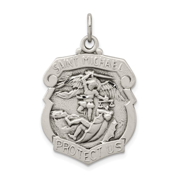 Sterling Silver Diamond-cut St. Michael Badge Medal 15/16in