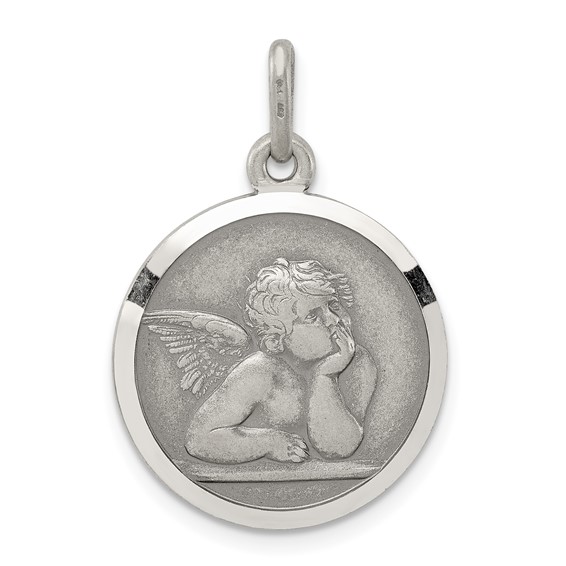 Sterling Silver 11/16in Antiqued Italian Raphael Angel Medal