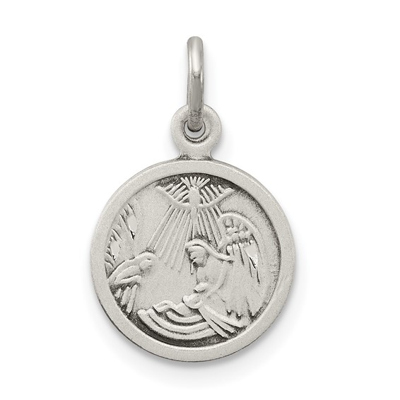 Sterling Silver 3/8in Round Antiqued Baptism Medal