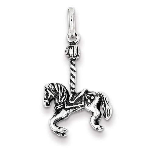 Sterling Silver 3/4in Antiqued Carousel Horse Charm