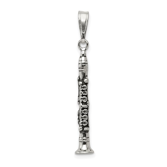 Sterling Silver 1in Antiqued Clarinet Charm