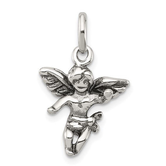 Sterling Silver 1/2in 3-D Antiqued Angel Charm