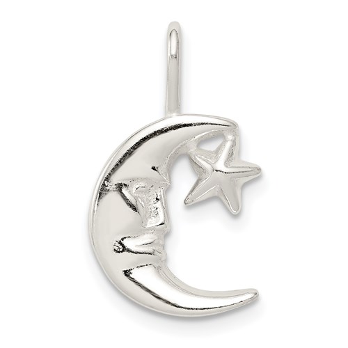 Sterling Silver 1/2in Moon with Star Charm
