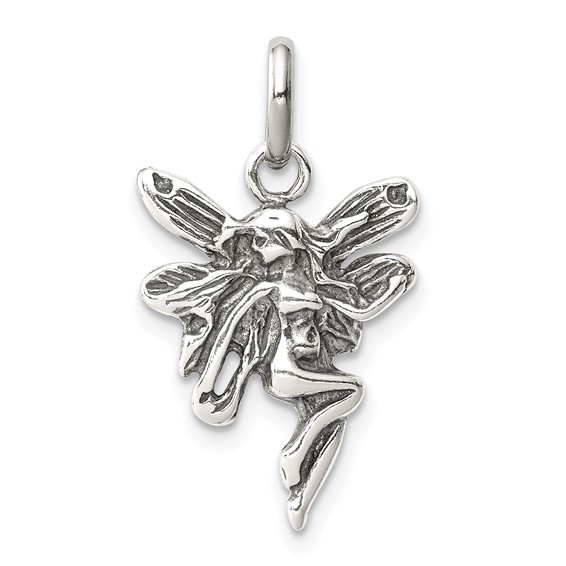 Sterling Silver Antiqued Fairy Pendant 3/4in
