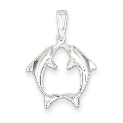 Sterling Silver 5/8in Kissing Dolphins Pendant