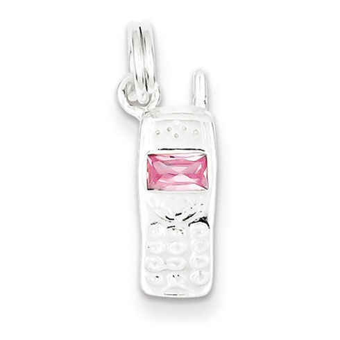 Sterling Silver Pink CZ Cell Phone Charm