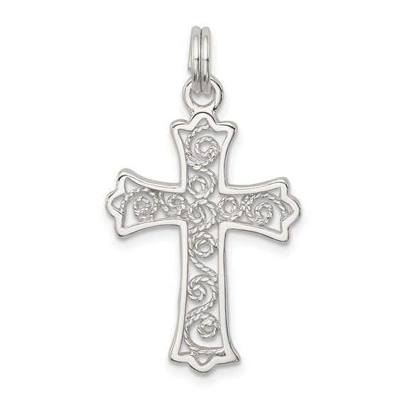 Sterling Silver 7/8in Budded Filigree Cross Charm