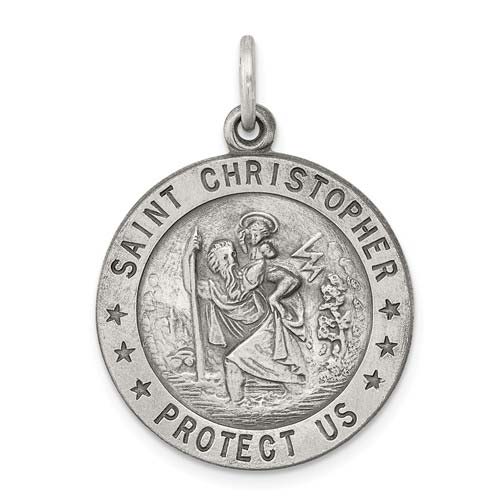 Sterling Silver Classic Round St. Christopher Medal 3/4in