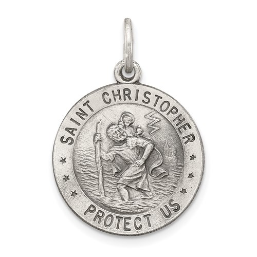 Sterling Silver 11/16in Round Antiqued St. Christopher Medal