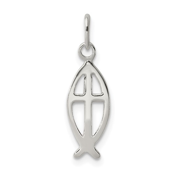 Ichthus with Cross Charm 9/16in - Sterling Silver