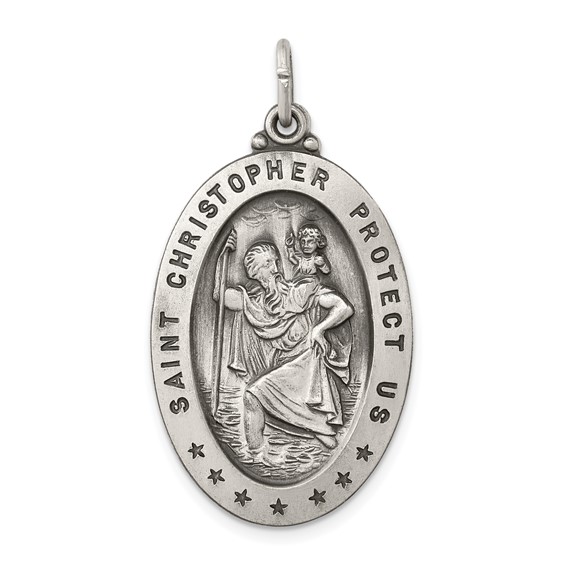 Sterling Silver Engravable St. Christopher Medal 1 1/8in